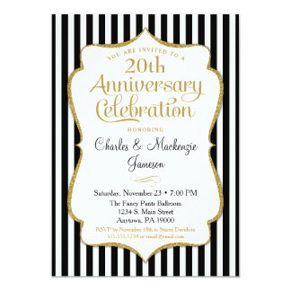 Anniversary Invitation Black Gold Elegant Stripe