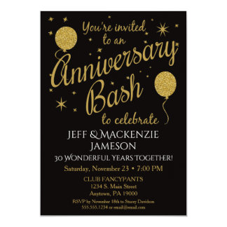 Anniversary Invitation Festive Party Gold Balloons