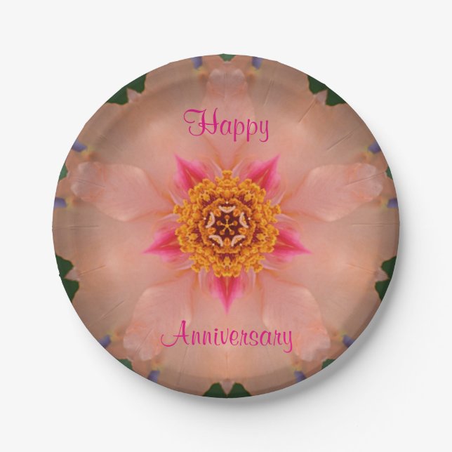 Anniversary Kaleidoscope Floral Paper Plate (Front)