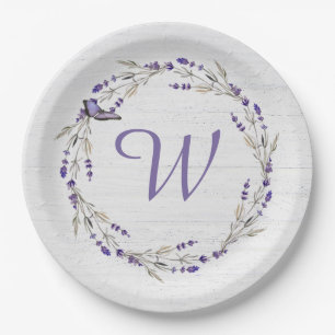 Anniversary Lavender Wreath Monogram  Paper Plates