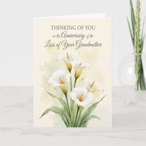 Anniversary Loss Grandmother White Calla Lilies Card