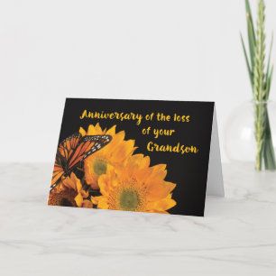 Anniversary Loss of Grandson Butterfly Sunflowers Card