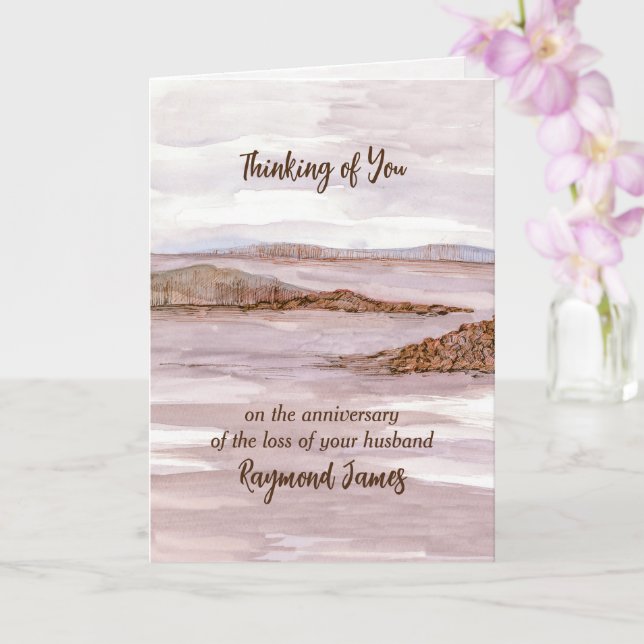 Anniversary Loss of Husband Ocean Bay Personalized Card (Orchid)