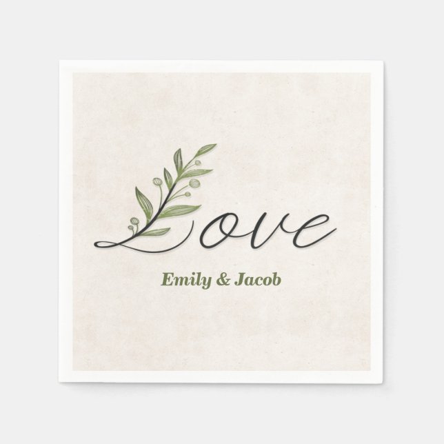 Anniversary Love Font with Leaves  Napkins (Front)
