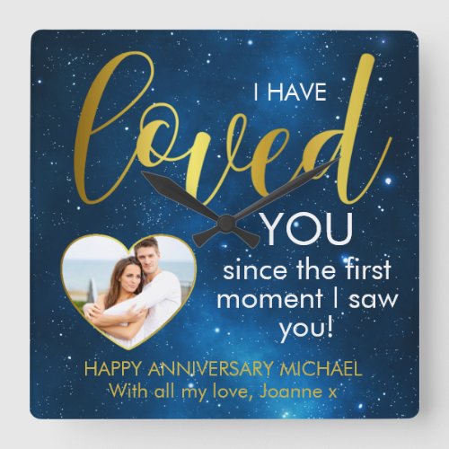 Anniversary Love Heart Photo Template Square Wall Clock