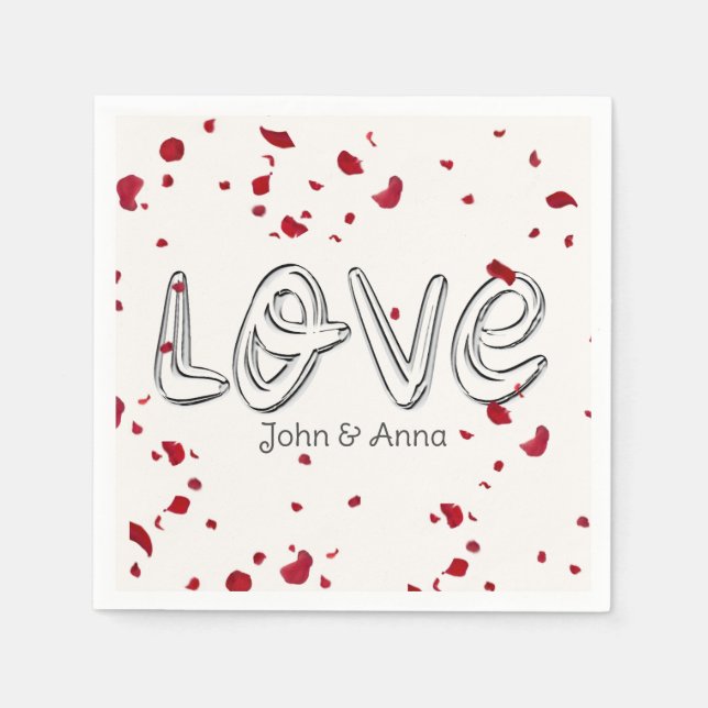 Anniversary Love Text With Rose Petals Napkins (Front)