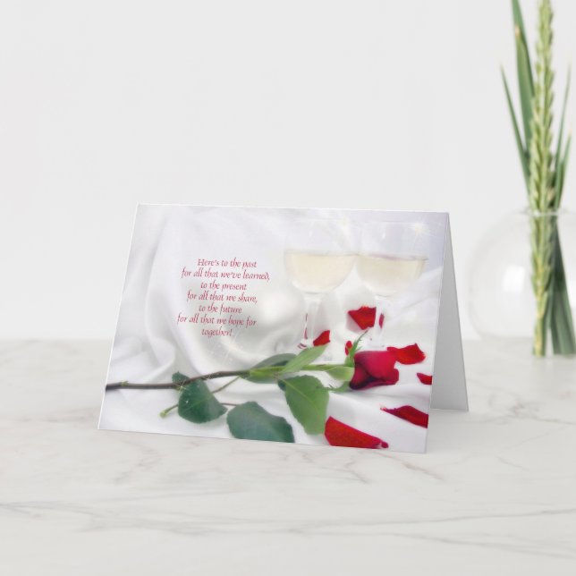 Anniversary Love wine and rose Card (Front)