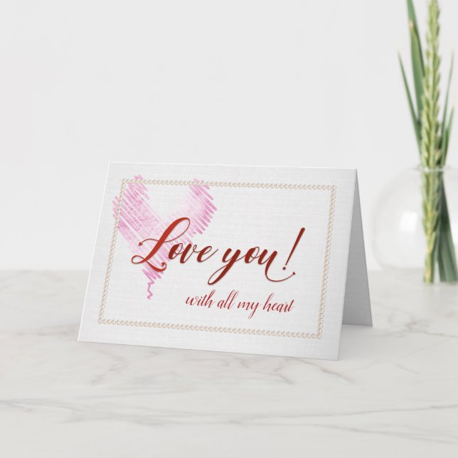 anniversary love you with pink heart card (Front)