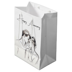Anniversary Lovers Sketch On White Medium Gift Bag