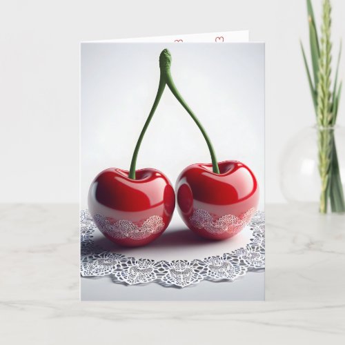 Anniversary Maraschino Cherries On Lace Card