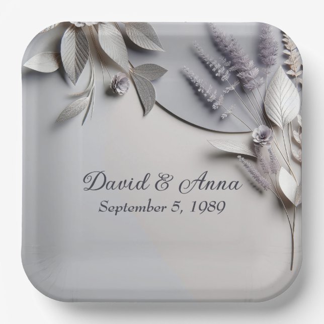 Anniversary Metallic Paper Flowers On Silver Plates (Front)