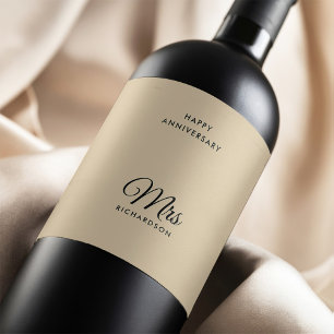 Anniversary Mrs Surname Wedding Wine Label