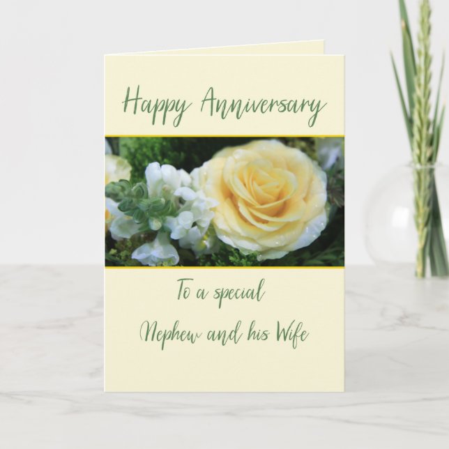 Anniversary Nephew and Wife Yellow Rose Card (Front)