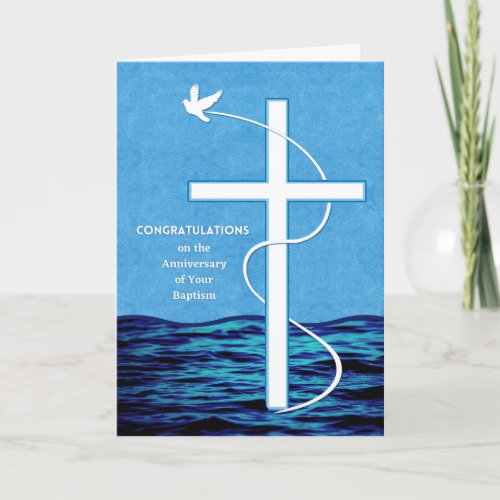 Anniversary of Baptism Dove and Cross in Water Card