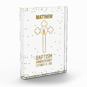 Anniversary of Baptism Gold Cross Personalized Acrylic Award
