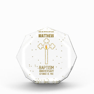 Anniversary of Baptism Gold Cross Personalized Acrylic Award