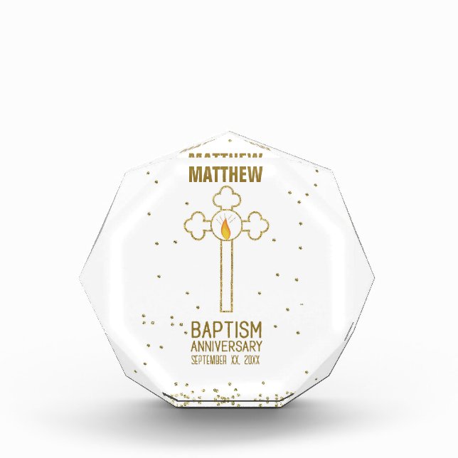 Anniversary of Baptism Gold Cross Personalized Acrylic Award (Front)
