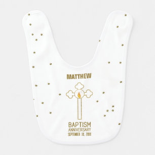 Anniversary of Baptism Gold Cross Personalized Baby Bib