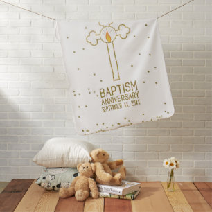 Anniversary of Baptism Gold Cross Personalized Baby Blanket