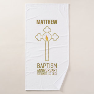 Anniversary of Baptism Gold Cross Personalized Bath Towel