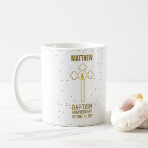 Anniversary of Baptism Gold Cross Personalized Coffee Mug