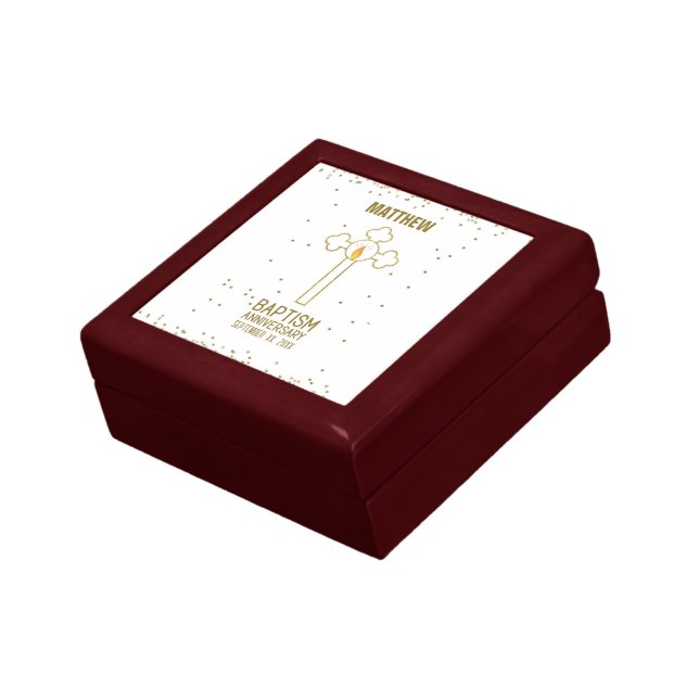 Anniversary of Baptism Gold Cross Personalized Gift Box (Side)