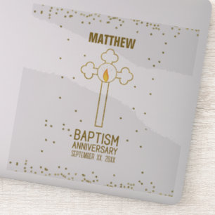 Anniversary of Baptism Gold Cross Personalized Sticker