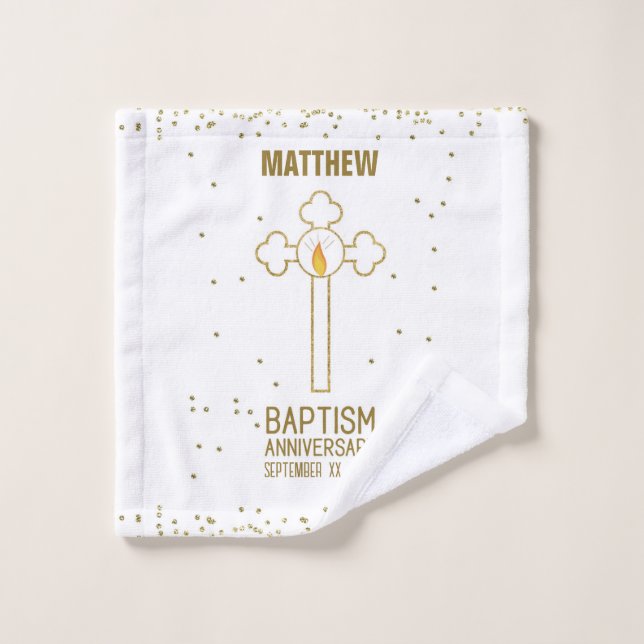 Anniversary of Baptism Gold Cross Personalized Wash Cloth (Wash Cloth)