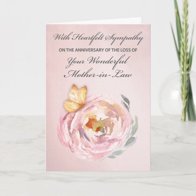 Anniversary of Loss Mother in Law Butterfly Rose Card (Front)