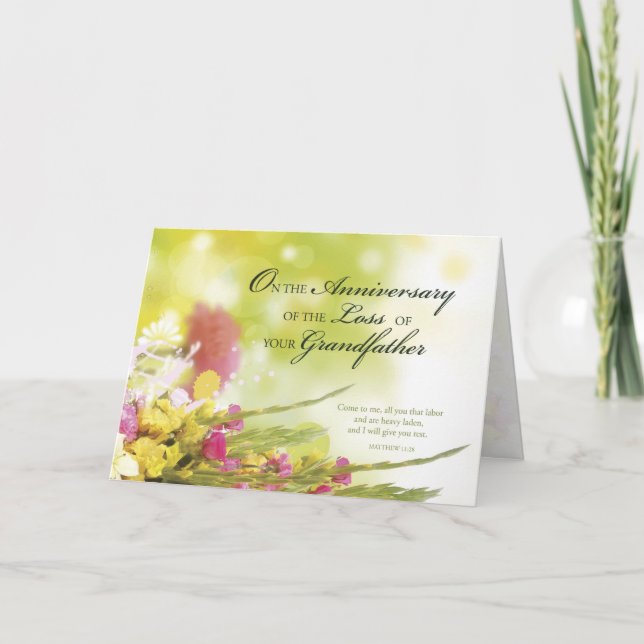 Anniversary of Loss of Grandfather, Death, Flowers Card (Front)