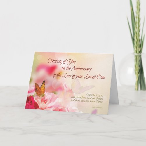 Anniversary of Loss of Loved Ones Death Flowers Card