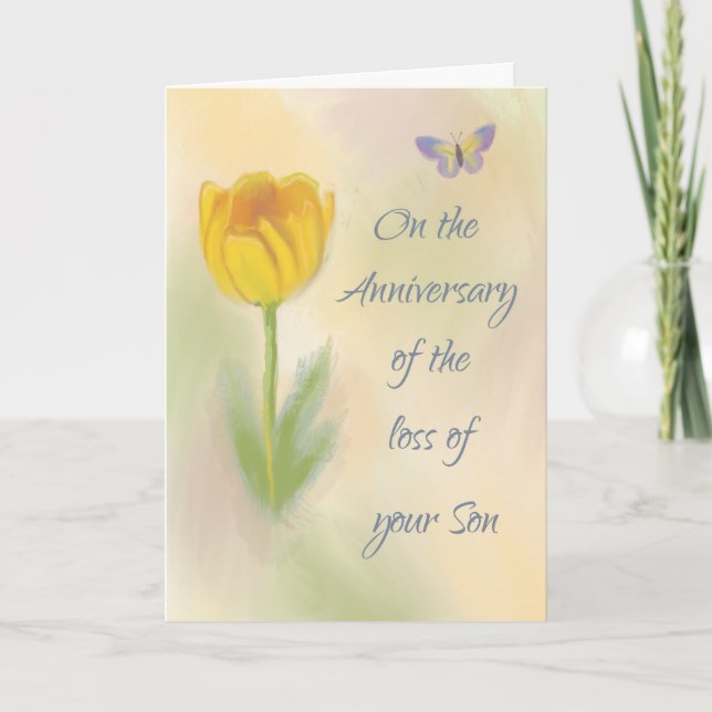 Anniversary of Loss of Son Watercolor Flower Card (Front)