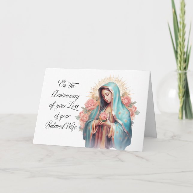 Anniversary of Loss of Wife Blessed Virgin Mary Card (Front)