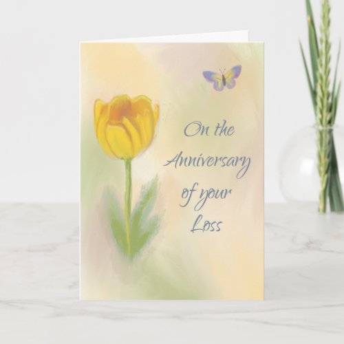 Anniversary of Loss Watercolor Flower w Butterfly Card