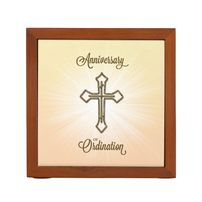Anniversary of Ordination, Cross on Starburst Pencil Holder (Front)