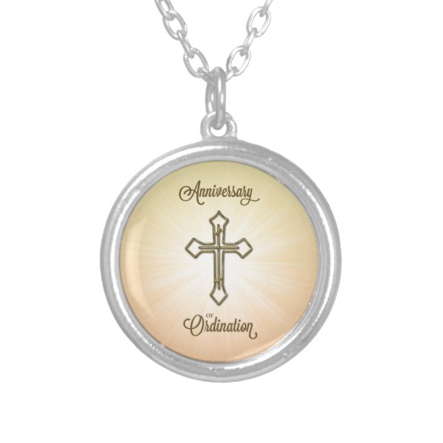 Anniversary of Ordination, Cross on Starburst Silver Plated Necklace (Front)