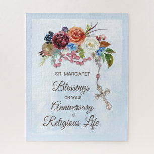 Anniversary of Religious Life Rosary with Flowers Jigsaw Puzzle