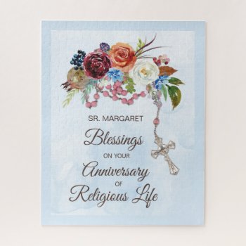 Anniversary Of Religious Life Rosary With Flowers Jigsaw Puzzle by Religious_SandraRose at Zazzle