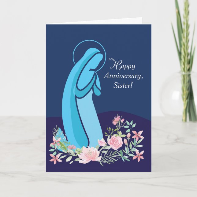 Anniversary of Religious Life to Nun Mary Kneeling Card (Front)