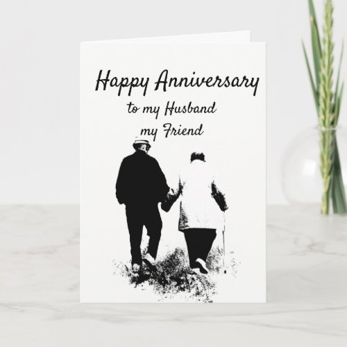 Anniversary Old Senior Couple Walking Holding Hand Card