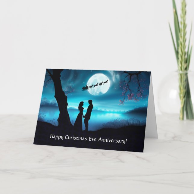 Anniversary on Christmas Eve Couple in Moonlight Card (Front)