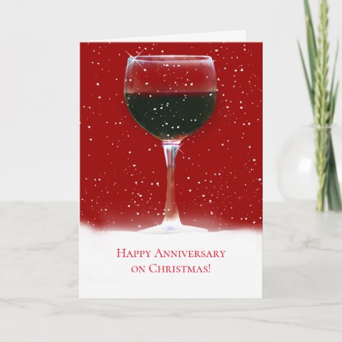 Anniversary on Christmas Snow and Wine Card