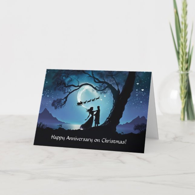 Anniversary on Christmas with Couple in Moonlight Card (Front)