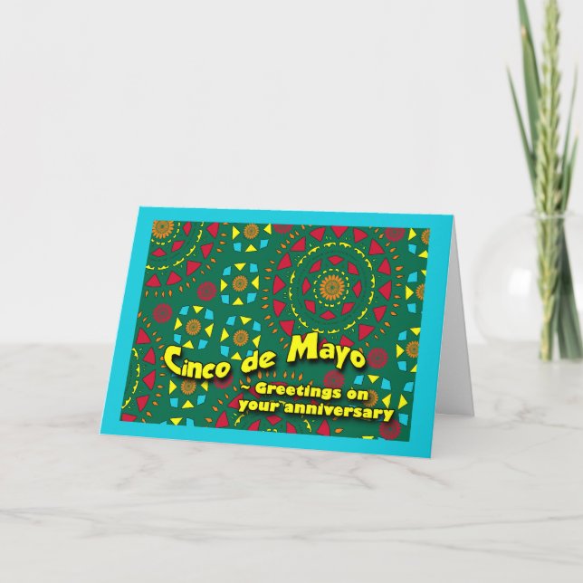 Anniversary on Cinco de Mayo, Colorful Mosaic Card (Front)