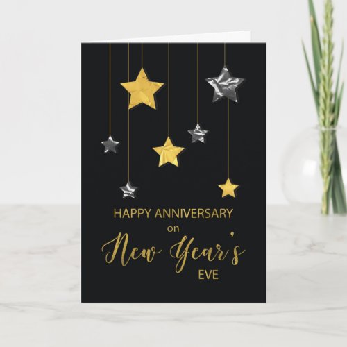 Anniversary on New Yearâs Eve Gold and Silver Look Card