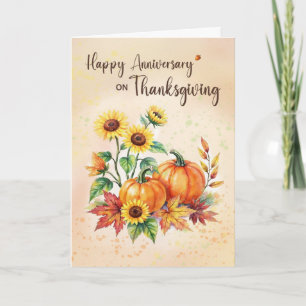 Anniversary on Thanksgiving Sunflowers Pumpkins Card