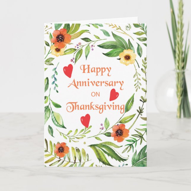 Anniversary on Thanksgiving Wreath Card (Front)