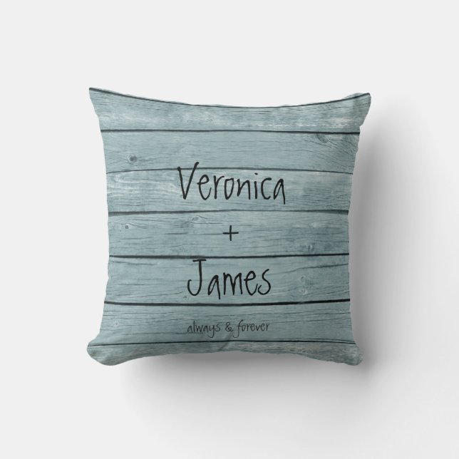 Anniversary or Wedding Pillow with Wood Background (Front)