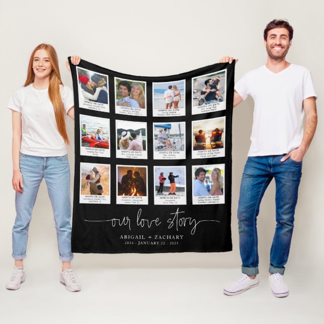 Anniversary OUR LOVE STORY 12 Photo Frame Custom Fleece Blanket (In Situ)