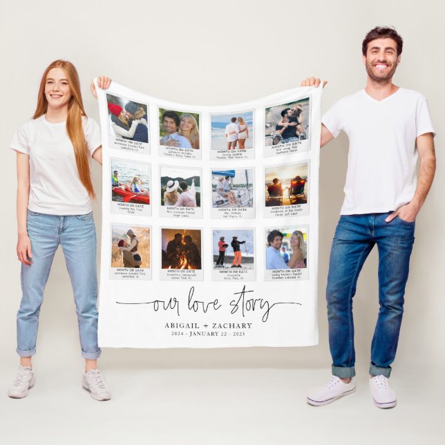 Anniversary OUR LOVE STORY 12 Photo Snapshot Frame Fleece Blanket (In Situ)